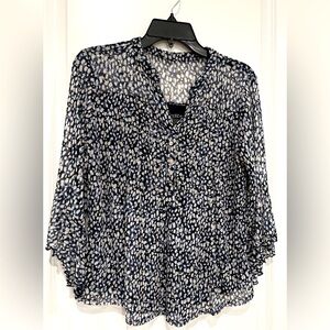 Sheer blue and beige printed blouse size S